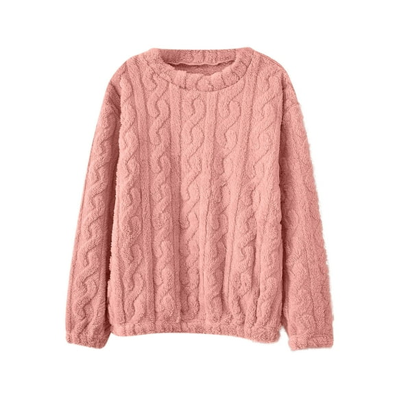 SHTXOZHI Womens Fuzzy Fleece Pajama Tops Long Sleeve Plush Sherpa Tops Lounge Sleep Shirts