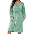 thumbnail image 1 of SHTXOZHI Womens Fuzzy Nightgown Winter Knee Length Long Sleeve Sleep Dress Plus Size Loose Warm Crew Neck Sleepshirt, 1 of 7