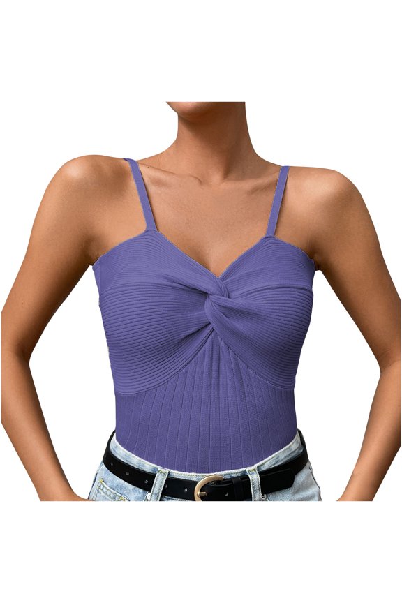 Womens Knot Front Sleeveless Tank Tops Summer Going Out Fashion Shirts Solid Color Camisole