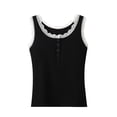 thumbnail image 1 of SHTXOZHI Womens Lace Trim Tank Tops Scoop Neck Ribbed Button Front Shirts Summer Comfortable Casual Layering Tees, 1 of 5