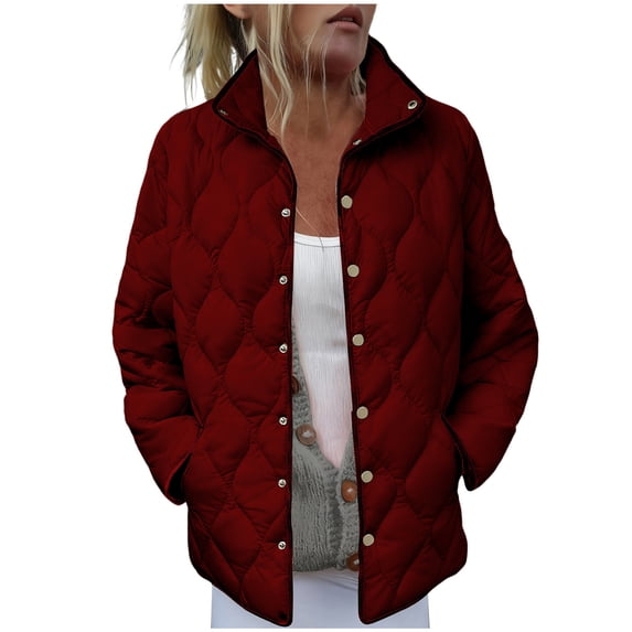 SHTXOZHI Womens Lightweight Puffer Coat Collar Button Down Jackets Winter Outerwear with Pockets