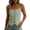 thumbnail image 1 of SHTXOZHI Womens Linen Tank Tops Spaghetti Strap Button Front Cropped Tees Square Neck Comfortable Casual Top, 1 of 7