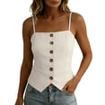 thumbnail image 1 of SHTXOZHI Womens Linen Tank Tops Spaghetti Strap Button Front Cropped Tees Square Neck Comfortable Casual Top, 1 of 7