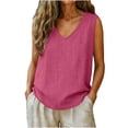 thumbnail image 1 of SHTXOZHI Womens Linen Tank Tops Wide Strap V Neck Loose Tanks Summer Beach Vacation Sleeveless Tops with Pocket, 1 of 9
