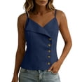 thumbnail image 1 of SHTXOZHI Womens Linen Wrap Neck Tank Tops Spaghetti Strap Button Front Cropped Tees Casual Sleeveless Basic Shirts, 1 of 7
