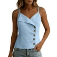 thumbnail image 1 of SHTXOZHI Womens Linen Wrap Neck Tank Tops Spaghetti Strap Button Front Cropped Tees Casual Sleeveless Basic Shirts, 1 of 7