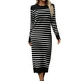thumbnail image 1 of SHTXOZHI Womens Long Sleeve Ribbed Knit Fall Midi Dress Crewneck Striped Color Block Casual Dress, 1 of 7