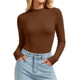 SHTXOZHI Womens Long Sleeve Shirts Solid Color Warm Base Layer Mock ...