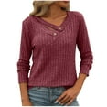 thumbnail image 1 of SHTXOZHI Womens Long Sleeve V Neck Blouses Solid Color Knit Shirts Button Fall Casual Tops, 1 of 6