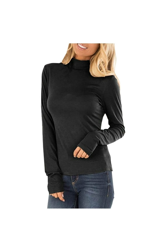 Womens Mock Neck Shirt Fall Long Sleeve Tee Tops Solid Color Basic Layering Tops