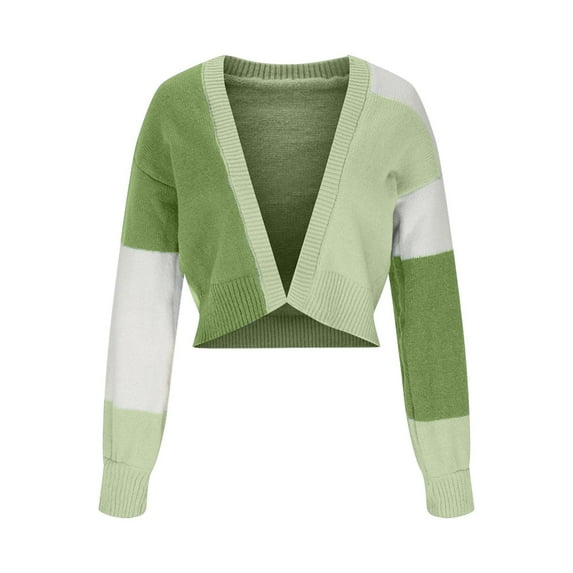 SHTXOZHI Womens Open Front Sweater Color Block Long Sleeve Cardigan Fall Knit Jacket Coat