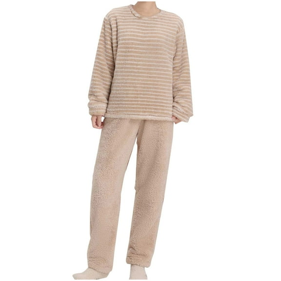 SHTXOZHI Womens Pajama Set 2 Piece Flannel Fuzzy Long Sleeve Pajama Tops Pants Loungewear
