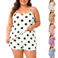 thumbnail image 1 of SHTXOZHI Womens Plus Size Polka Dot Printed Pajamas Set Breathable Sleeveless Cropped Sleepwear Elastic Homewear, 1 of 9