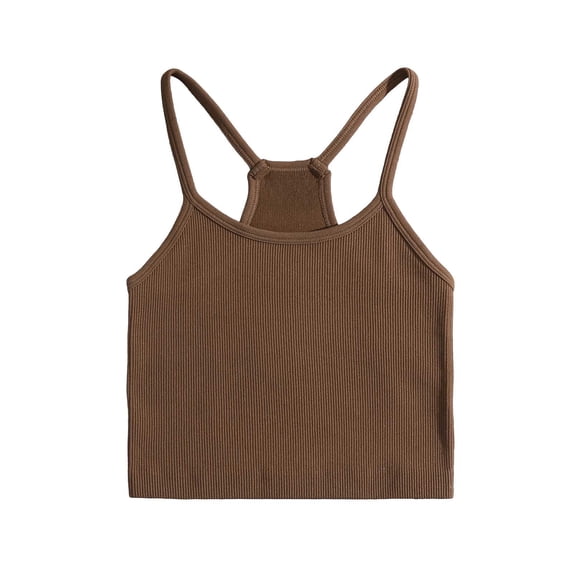 SHTXOZHI Womens Ribbed Tank Top Crisscross Back Spaghetti Strap Tops Crew Neck Casual Dressy Cropped Summer Tees