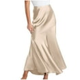 thumbnail image 1 of SHTXOZHI Womens Satin High Waisted Flared Skirts A-Line Solid Color Casual Cocktail Party Skirts, 1 of 7