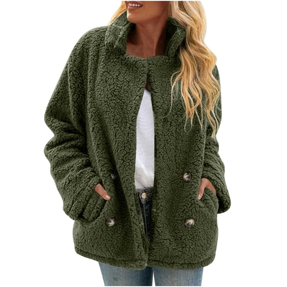 SHTXOZHI Womens Sherpa Fleece Jackets Stand Collar Fuzzy Plush Coats Warm Outerwear with Pockets