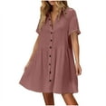 thumbnail image 1 of SHTXOZHI Womens Short Sleeve Button Down Shirt Dress Cotton Linen A-Line Ruffle Casual Dresses, 1 of 7