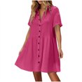thumbnail image 1 of SHTXOZHI Womens Short Sleeve Button Down Shirt Dress Cotton Linen A-Line Ruffle Casual Dresses, 1 of 7