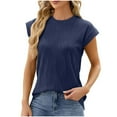 thumbnail image 1 of SHTXOZHI Womens Short Sleeve Textured Trendy T Shirt Summer Crewneck Solid Color Casual Dressy Blouses, 1 of 7