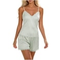 thumbnail image 1 of SHTXOZHI Womens Sleeveless Lace Trim Tank Top Pajamas Set Cute Breathable Ruffle Sleepwear Solid Color Homewear, 1 of 5
