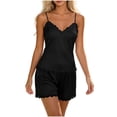 thumbnail image 1 of SHTXOZHI Womens Sleeveless Lace Trim Tank Top Pajamas Set Cute Breathable Ruffle Sleepwear Solid Color Homewear, 1 of 5
