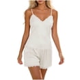 thumbnail image 1 of SHTXOZHI Womens Sleeveless Lace Trim Tank Top Pajamas Set Cute Breathable Ruffle Sleepwear Solid Color Homewear, 1 of 5