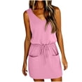 thumbnail image 1 of SHTXOZHI Womens Sleeveless V Neck Tank Dress Summer Casual Drawstring Short Dress with Pockets, 1 of 6