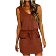 thumbnail image 1 of SHTXOZHI Womens Sleeveless V Neck Tank Dress Summer Casual Drawstring Short Dress with Pockets, 1 of 6