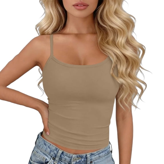 SHTXOZHI Womens Spaghetti Strap Tank Tops Crew Neck Solid Color Tanks Summer Sleeveless Layering Basic Tank Tops