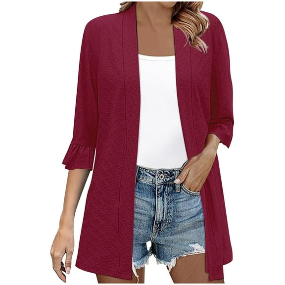 SHTXOZHI Womens Summer Cardigans 3/4 Sleeve Lightweight Open Front Casual Dressy Jacket Tops