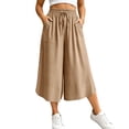 thumbnail image 1 of SHTXOZHI Womens Wide Leg Cropped Pants Drawstring Elastic Waisted Loose Capris Casual Work Trousers with Pockets, 1 of 9