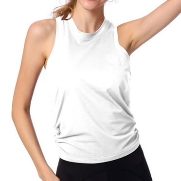 SHTXOZHI Womens Workout Yoga Tank Tops Sleeveless Backless Side Ruched Shirts Solid Color Tops