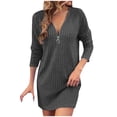 thumbnail image 1 of SHTXOZHI Womens Zipper V Neck Long Sleeve Dresses Casual Knitted Fall Winter Sweater Dress, 1 of 4