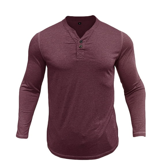 SHTXOZHI Workout T-Shirts for Men Fall Long Sleeve Gym Shirts Crewneck Button Casual Tee Tops