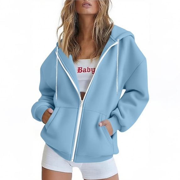 SHTXOZHI Zip Up Hoodies for Women Long Sleeve Sweatshirt Jackets Fall Winter Casual Coat with Pockets