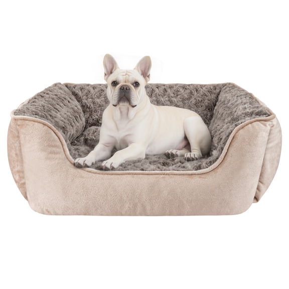 SHU UFANRO Washable Dog Beds for Small to Medium Dogs, Rectangle Pet Beds with Anti Slip Bottom, Pet Sofa Bed, Dog Couch Bed, Cat Beds for Indoor Cats, Beige, 25"×21"×8"