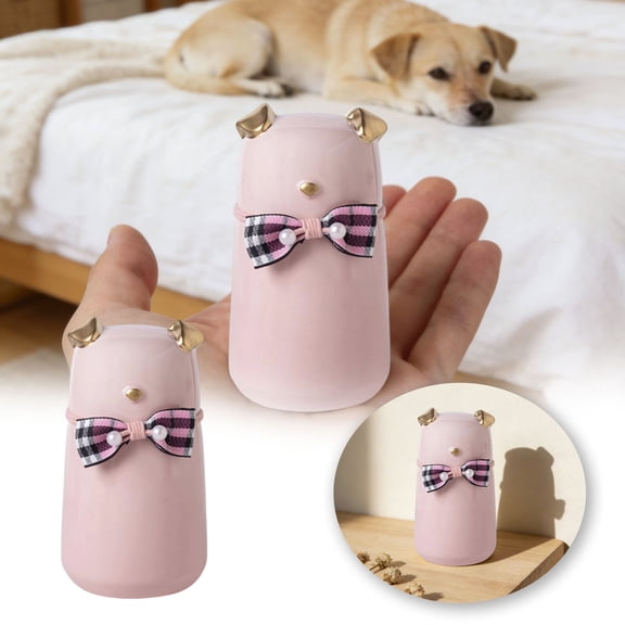 SHUAGNCR-Cute Memorial Pet Urn for Dogs Cats,Ceramic Bow Tie Dog Shaped Keepsake Box, Holds Ashes of Small Pets,Forever Keeps Memories,Lovely Home Decoration (Pink)
