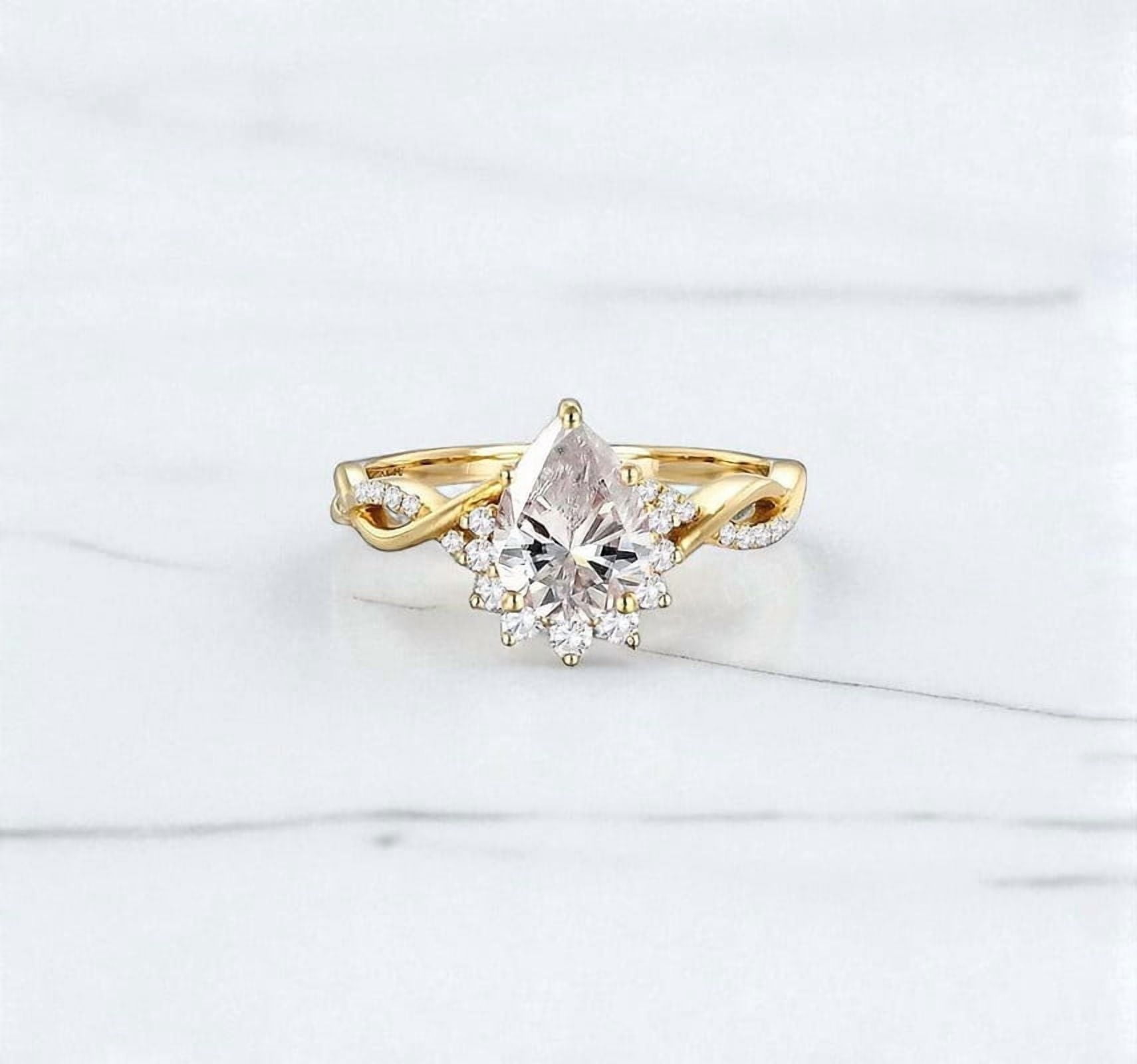 SHUBHKRISHNAJEWELLS 14K Gold 1.50 CT Pear Cut Engagement Ring with Real Diamond for Women Birthstone Wedding Promise Rings for Her