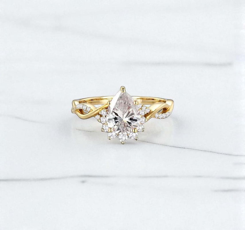 SHUBHKRISHNAJEWELLS 14K Gold 1.50 CT Pear Cut Engagement Ring with Real Diamond for Women Birthstone Wedding Promise Rings for Her
