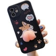 thumbnail image 1 of SZHTXC Creative Funny Novelty Waving 3D Pink Butt Animals Soft TPU Silicone Rubber Phone Case, Pressure Stress Releasing Cover for iPhone 11, Full Body Protection -Corgi Dog Black, 1 of 9