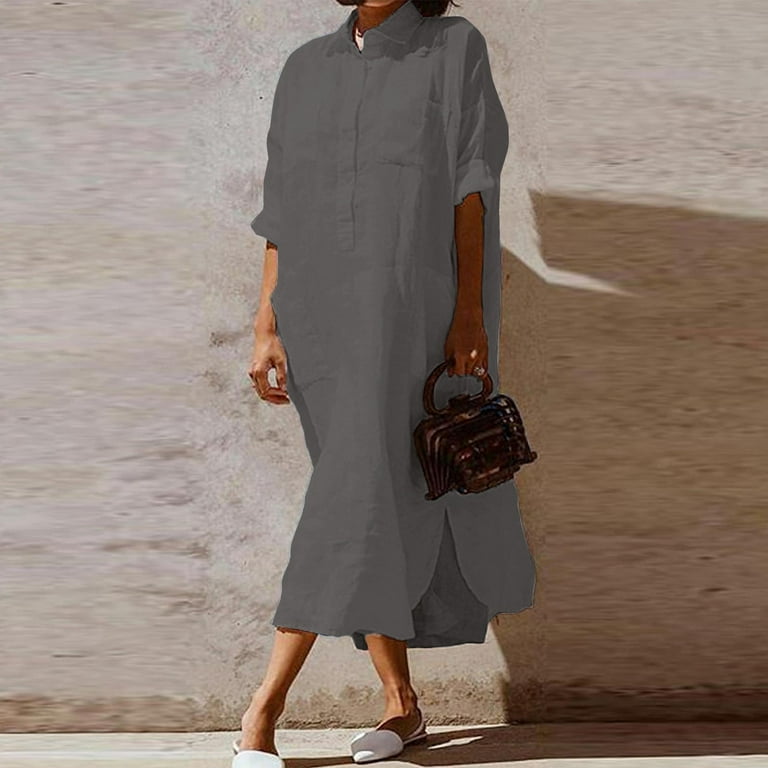 SHUDAGENG Female Summer Dresses for Women Solid Mid Length V Neck