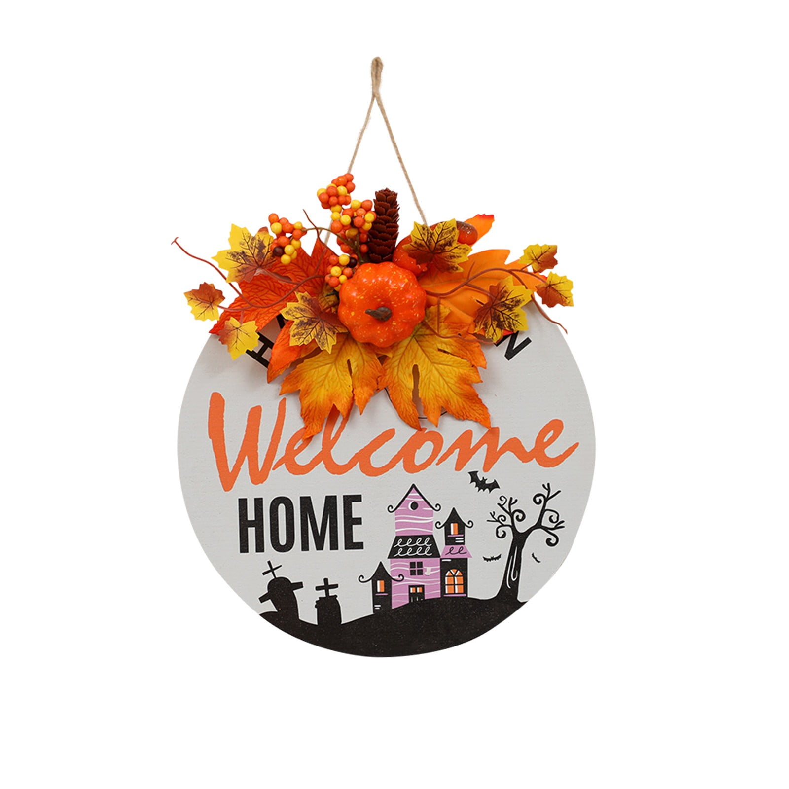 SHUDAGENG Halloween Hanging Sign Decoration Wreath Maple Leaf Wall