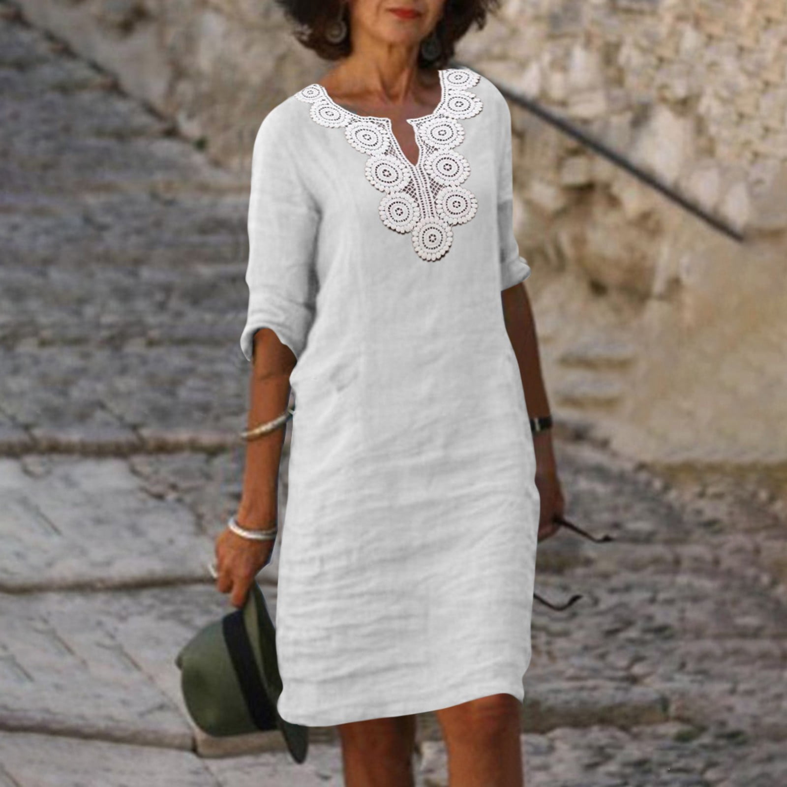 SHUDAGENG Womens Dresses Female Boho Dress Vacation VNeck Short Sleeve