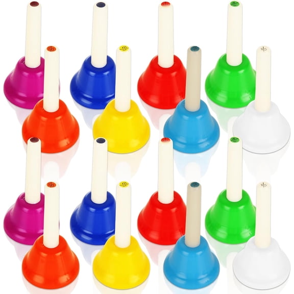 SHUESS 16 Pcs 8 Note Hand Bells, Colorful Handbells Musical Percussion Instruments for School, Family Activities, Church, Wedding, Birthday Parties