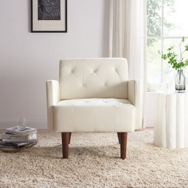 SHUIBAOBAO PU AccentChair,Mid Century Modern Leather Armchair Velvet Upholstered Comfy Chair Back Lounge Reading Chair for Bedroom,ChairApplicable to Each Space,LivingroomBedchamber,White