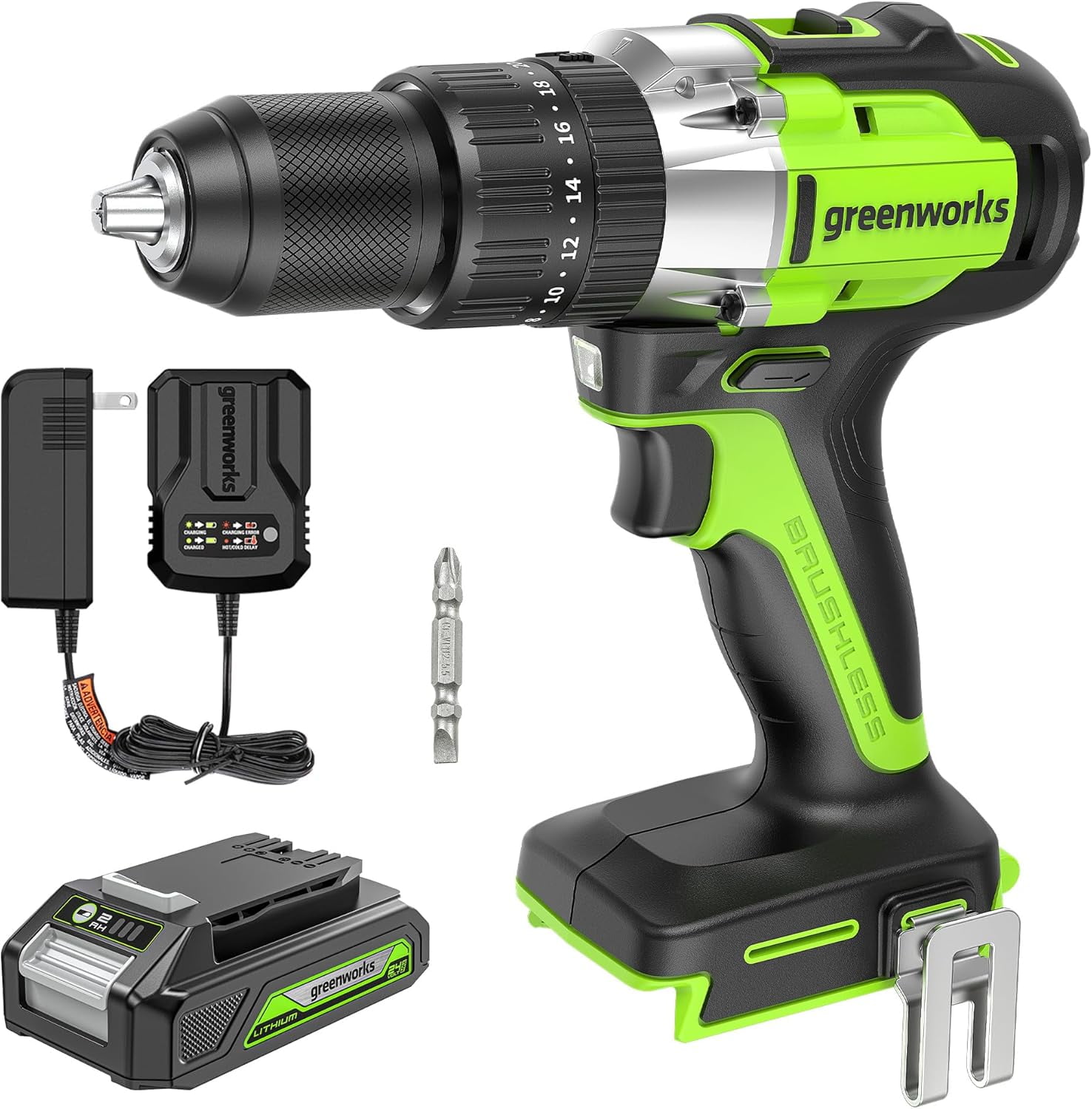 SHUIMINGXING 24V Brushless 1/2" Hammer Drill (530 in-lbs.) 2.0Ah Battery and Charger Included, DDG402