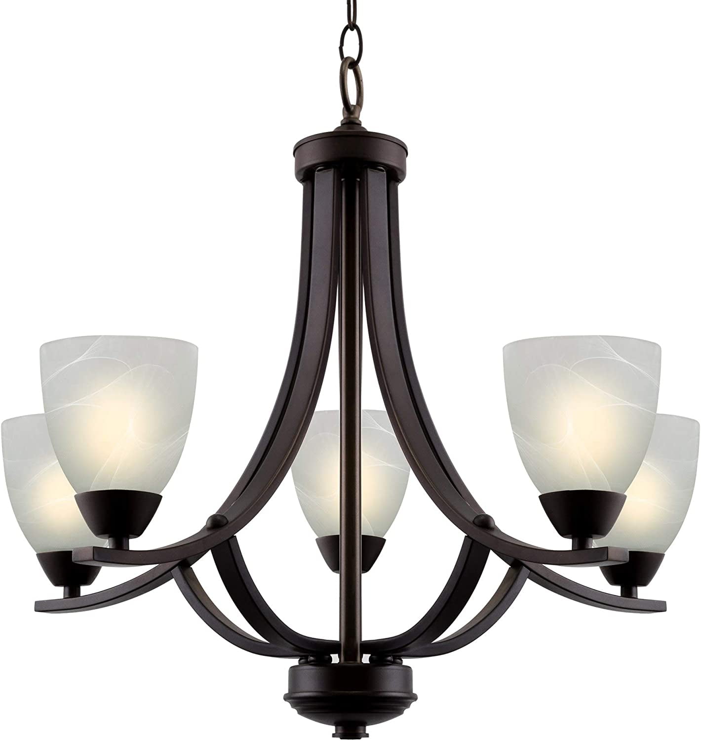 Weston 24" Oil Rubbed Bronze 5-Light Chandelier with Alabaster Glass Shades