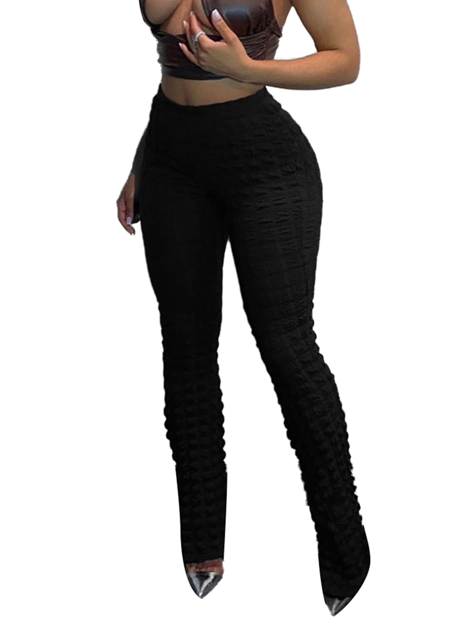 SHUING Women Extra Long Stacked Knitted Bodycon Leggings Pants