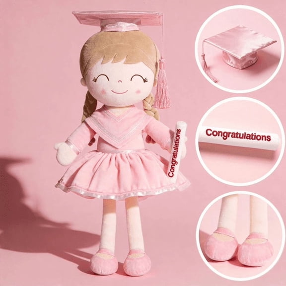 SHULIN Graduation Plush Doll with Cap , Class of 2026 Milestone Keepsake, Pink Soft Stuffed Animal for Grad Gift, Graduation Party Decoration & Memory Keepsake