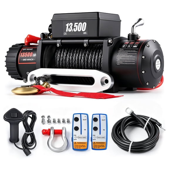 SHUNHENGYE 13500LBS Synthetic Rope Electric Winch, DC12V, 6.5HP Copper Motor, 265:1 Gear Ratio, Wireless Remote + Handheld Control, IP67 Waterproof, Offroad 4WD Winch